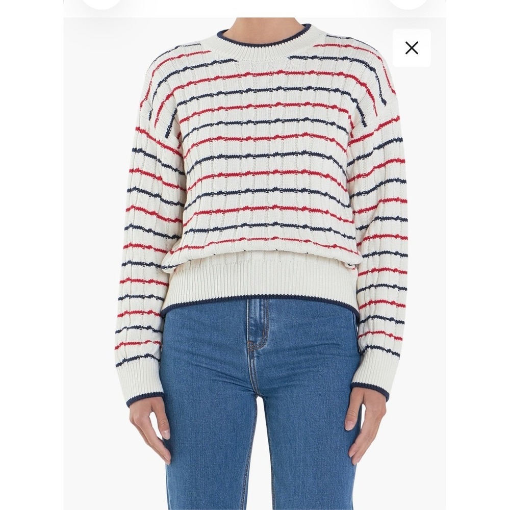 English Factory M Textured Stripe Knit Sweater Red Navy Overaized Wool NWT $110